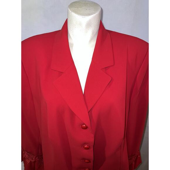 New John Meyer Jacket Plus Sz 22W Red Beaded Embroidered Lined Polyester Blazer - Picture 2 of 13